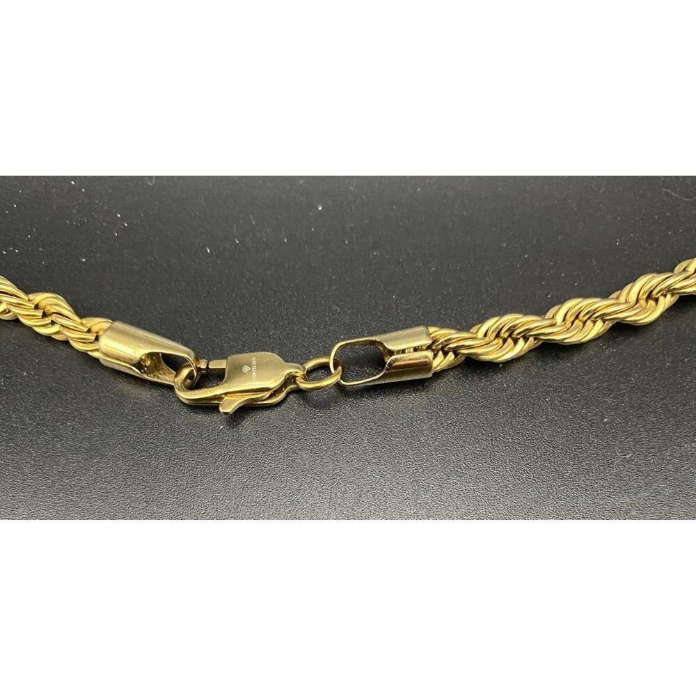 Two Trees 2D Pendant Rope Chain Necklace Gold Tone Stainless Steel 5 mm 24" - Picture 5 of 9
